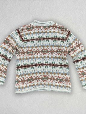 Men's Crewneck Claudia D Sweater in Cream with Multicolor Pattern
